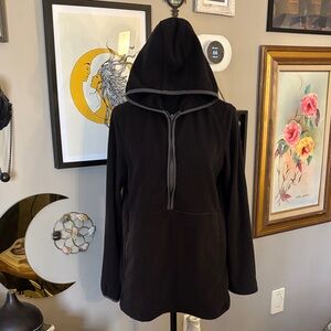 Lands' End Women's Black Hooded Fleece Pullover Jacket M 10-12
